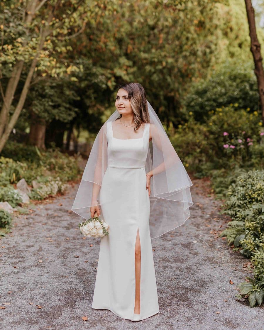 Editorial full-length bride portrait on a garden path — DC & Twin Cities wedding photographer