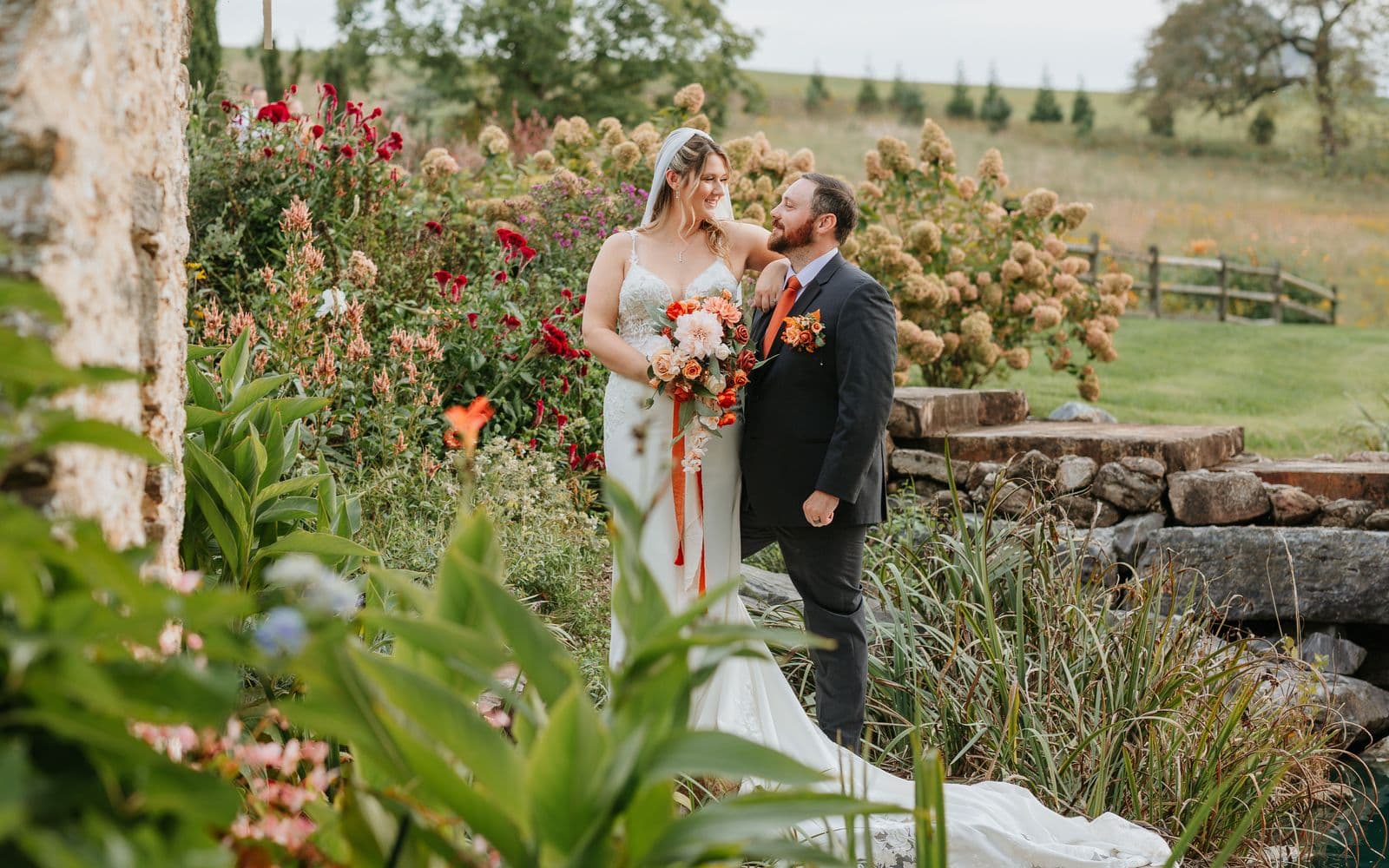 Bride and groom at a vineyard garden wedding — LemWeddings photo and film