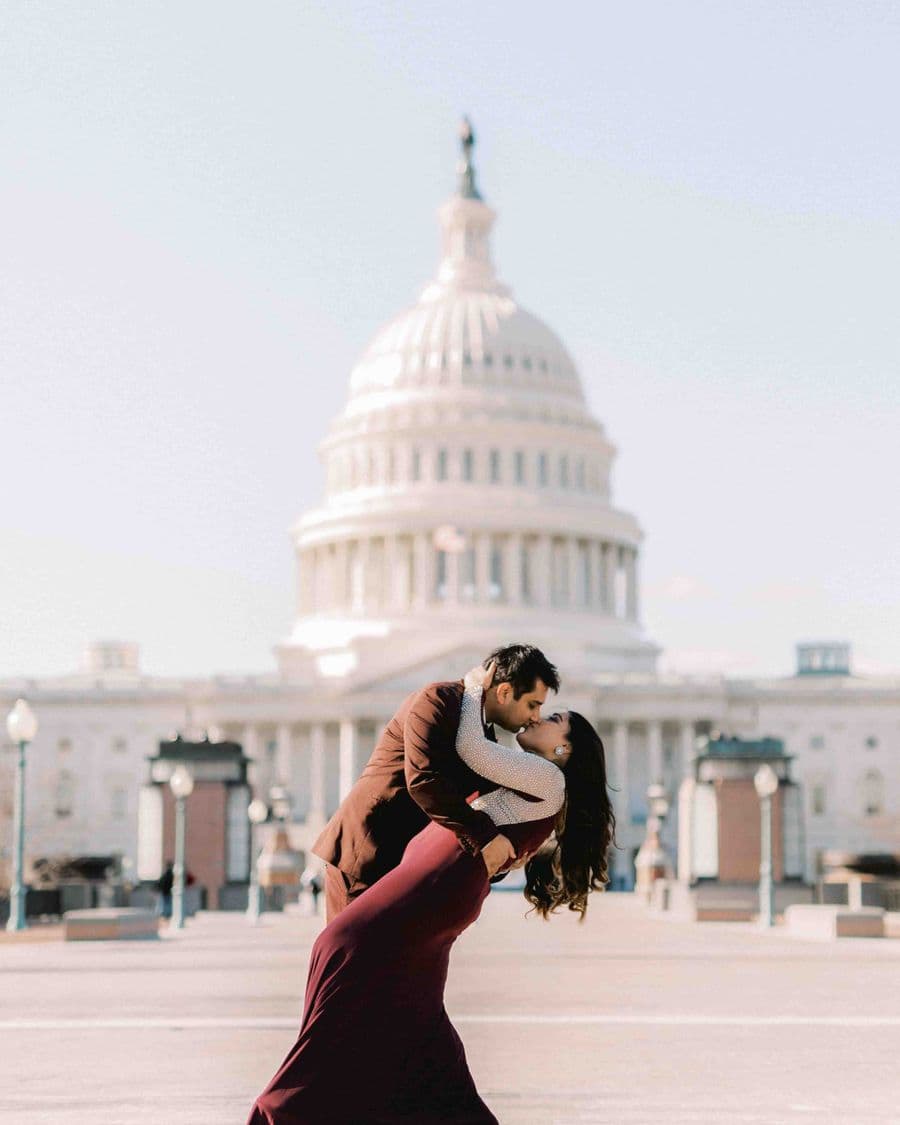 Engagement dip in front of the US Capitol, Washington DC — DC engagement photographer